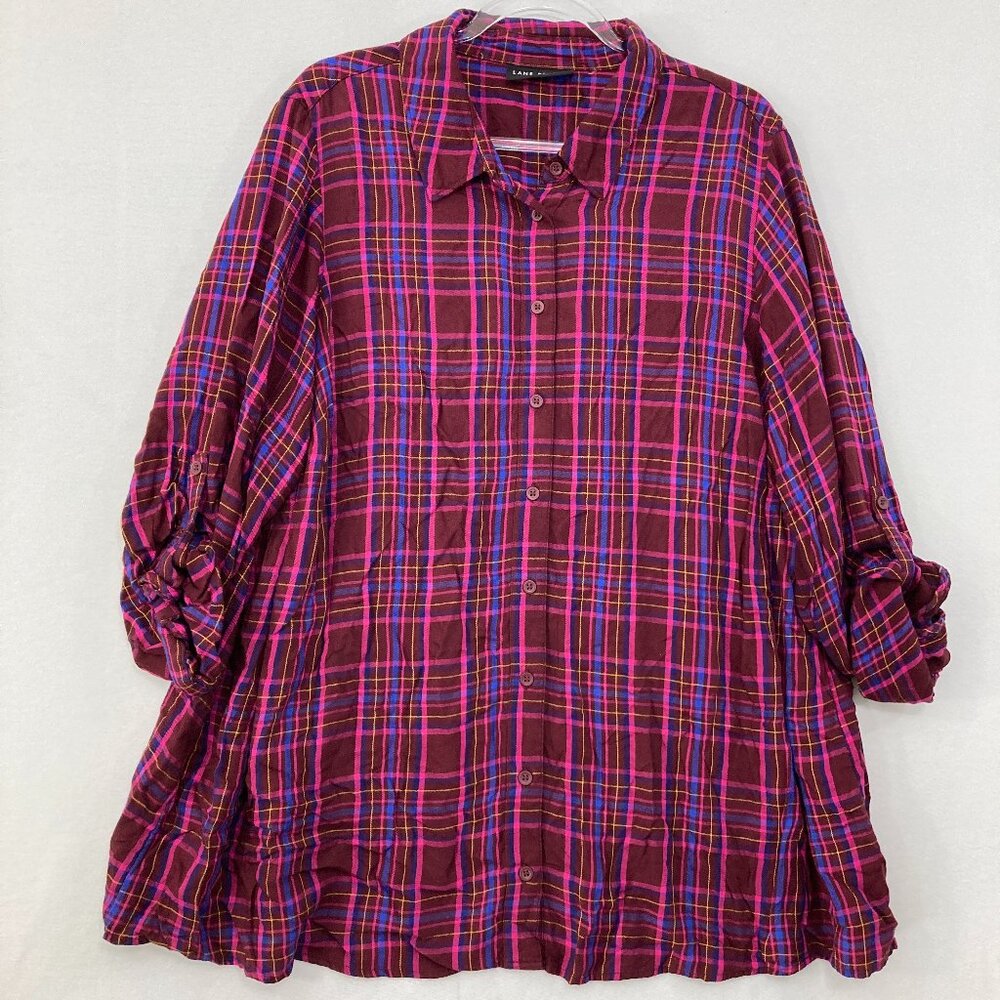 Lane Bryant size 22/24 Purple Blue Striped Rolled Sleeve Ultra Soft Button Tunic